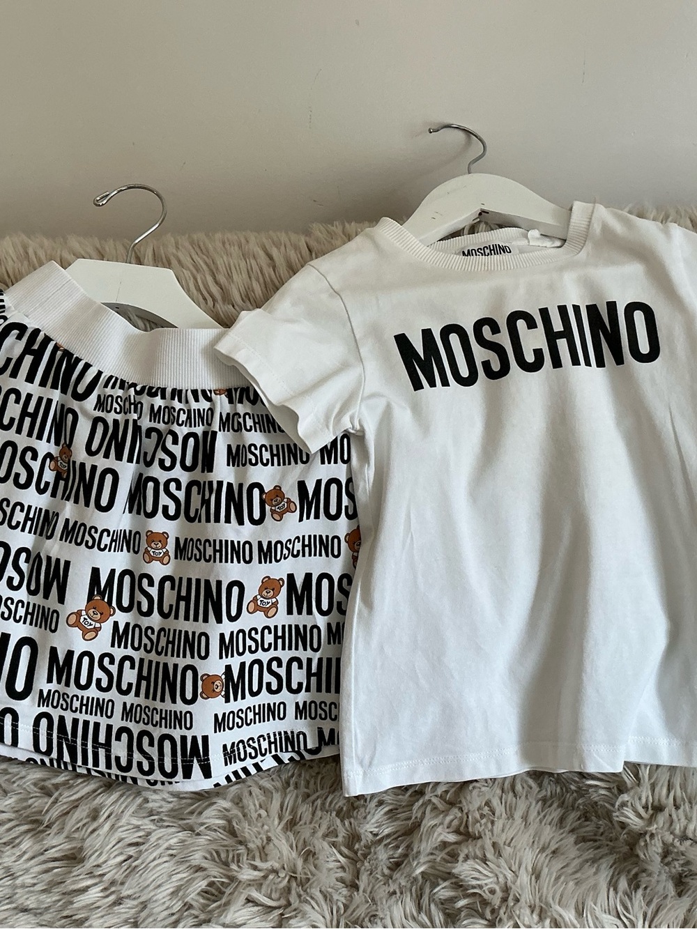 Moschino White Tee and Logo-Print Skort Set